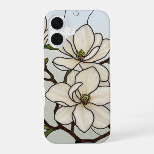 White Magnolias Stained Glass Illusion iPhone 16 Case