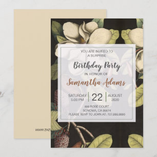 White Magnolias Surprise Birthday Party Invitation