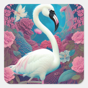 White majestic flamingo square sticker