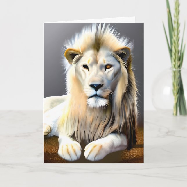 White Majestic Lion Ethereal Art | Thinking of You Card (Front)