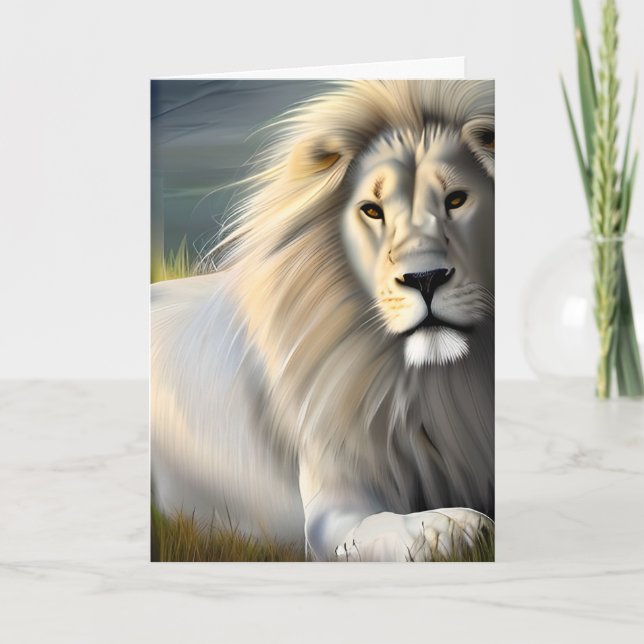 White Majestic Lion Ethereal Art | Thinking of You Card (Front)