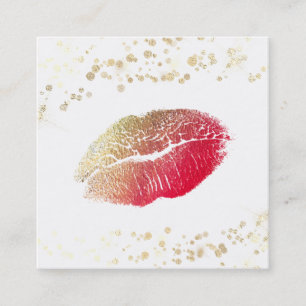 *~* White Makeup Red Lips Gold Confetti Square Business Card