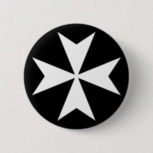 White Maltese Cross 6 Cm Round Badge