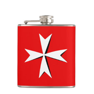 White Maltese Cross & Malta flag fashion symbol Hip Flask