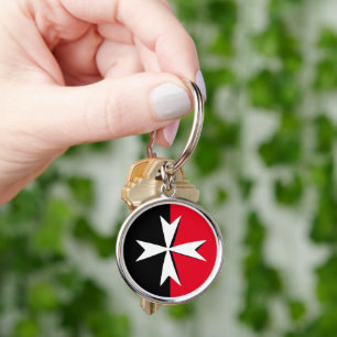 White Maltese Cross & Malta flag fashion travel Key Ring