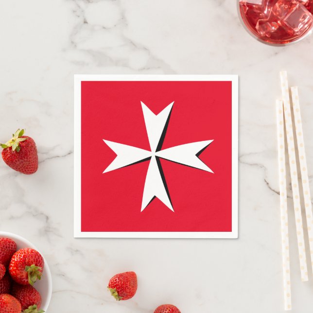 White Maltese Cross & Malta flag symbol / knights Napkin (Insitu)