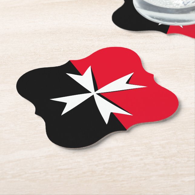 White Maltese Cross & Malta flag symbol / knights Paper Coaster (Angled)