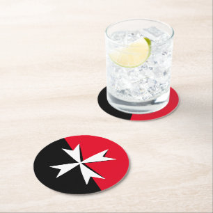 White Maltese Cross & Malta flag symbol / knights Round Paper Coaster