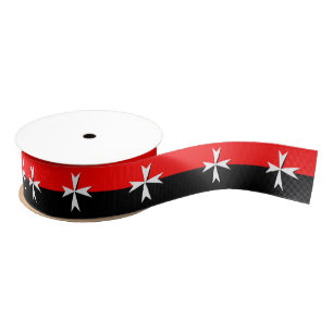 White Maltese Cross ribbon, Knights Black /Red Grosgrain Ribbon