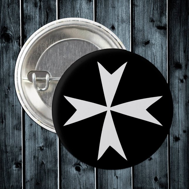 White Maltese Cross, St. John, Malta flag symbol 3 Cm Round Badge (Creator Uploaded)