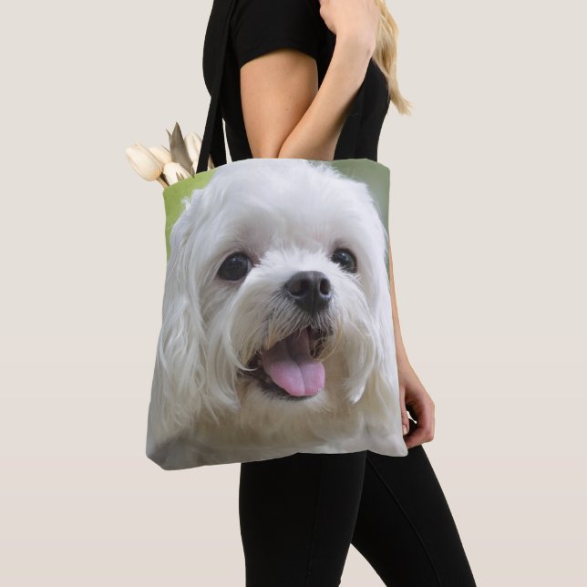 White Maltese Dog Tote Bag (Close Up)