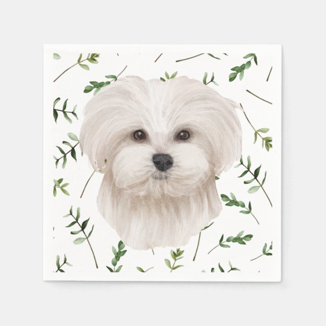 White Maltese Greenery Boho Baby Shower Napkin (Front)