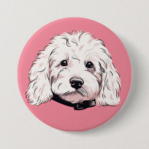 White Maltipoo Pet Dog Button Pin Badge