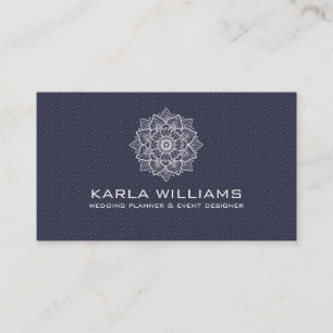 White Mandala & Dots Pattern Business Card
