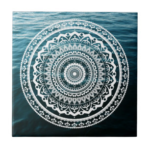 White Mandala Let the sea set you free Ceramic Tile