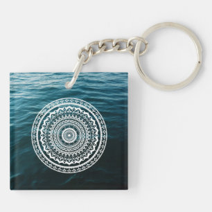 White Mandala Let the sea set you free Key Ring
