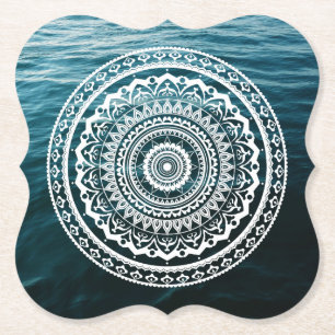 White Mandala Let the sea set you free Paper Coaster
