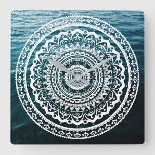 White Mandala Let the sea set you free Square Wall Clock