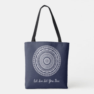 White Mandala Let the sea set you free Tote Bag