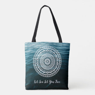 White Mandala Let the sea set you free Tote Bag