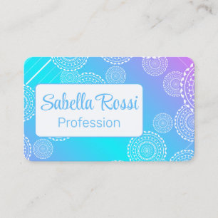 White Mandala on Aqua Pink Blended Rainbow Reverse Business Card