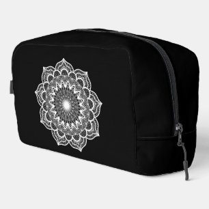 White Mandala on Black Background Dopp Kit
