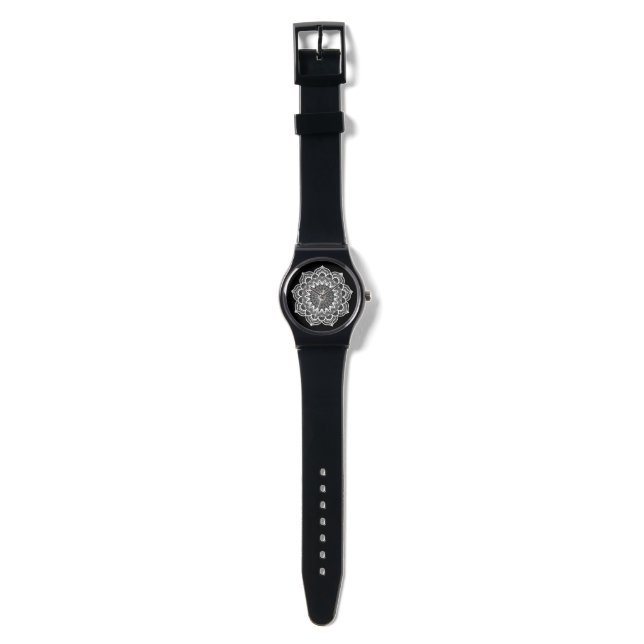 White Mandala on Black Background Watch (Strap)