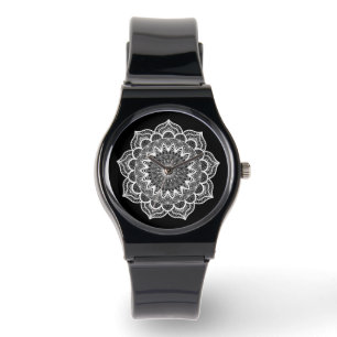 White Mandala on Black Background Watch