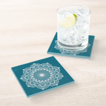 White Mandala on Blue Background