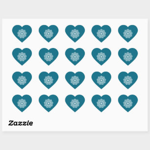 White mandala on blue background heart sticker