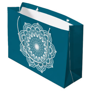White Mandala on Blue Background Large Gift Bag