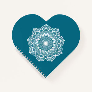 White Mandala on Blue Background Notebook