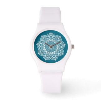 White Mandala on Blue Background Watch