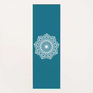 White Mandala on Blue Background Yoga Mat