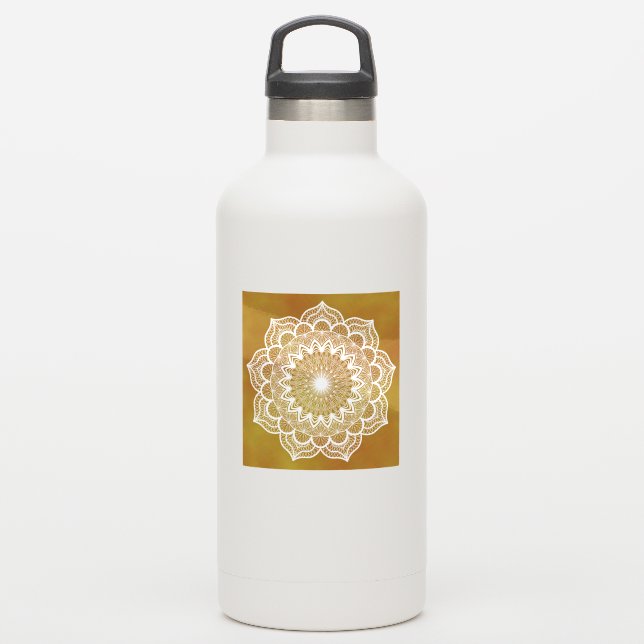 White Mandala on Gold Background (Waterbottle)