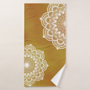 White Mandala on Gold Background Bath Towel