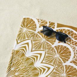 White Mandala on Gold Background Beach Towel