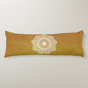 White Mandala on Gold Background Body Cushion