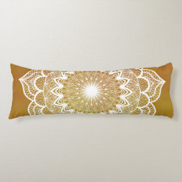 White Mandala on Gold Background Body Cushion
