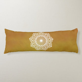 White Mandala on Gold Background Body Cushion