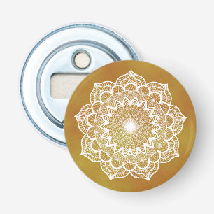 White Mandala on Gold Background Bottle Opener
