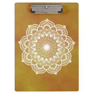 White Mandala on Gold Background Clipboard