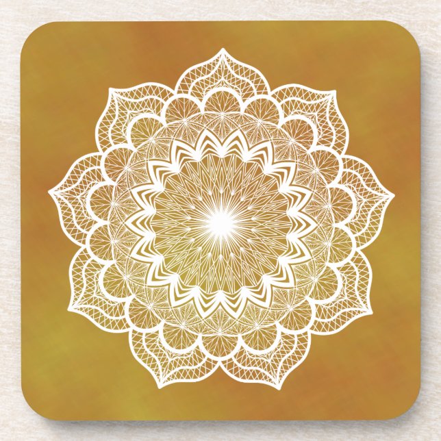 White Mandala on Gold Background Coaster (Front)