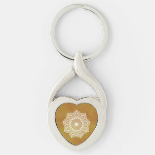 White Mandala on Gold Background Key Ring