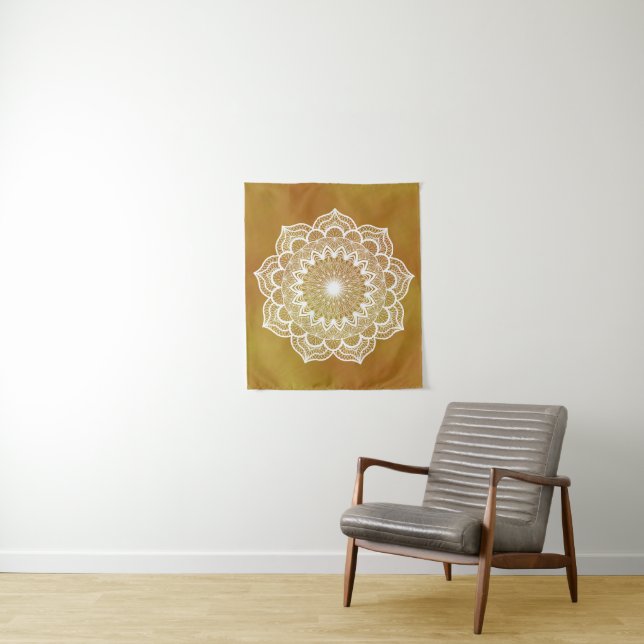 White Mandala on Gold Background Small Tapestry (In Situ)