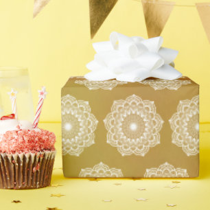 White Mandala on Gold Background Wrapping Paper