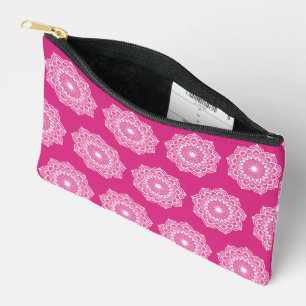 White Mandala on Pink Background Accessory Pouch
