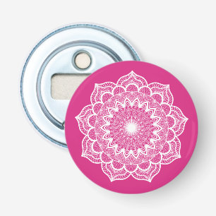 White Mandala on Pink Background Bottle Opener
