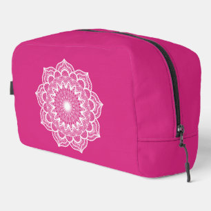 White Mandala on Pink Background Dopp Kit