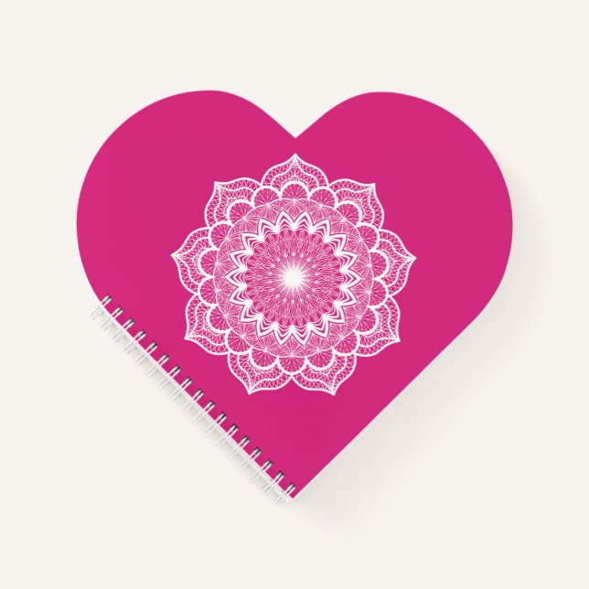 White Mandala on Pink Background Notebook (Front)